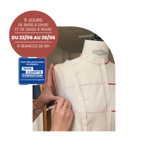 Apprendre le moulage et le modélisme sur mannequin lors d'un atelier de couture professionnel à Bordeaux.