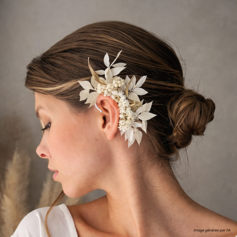 Exemple de réalisation d'un bijou de cheveux artisanal conçu par un apprenant en formation CS Bijouterie de mode à la Philomathique de Bordeaux.