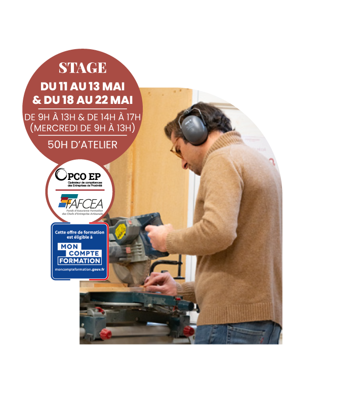 stage-menuiserie-intensif-50h-bois-bordeaux Photo d'ambiance du stage menuiserie intensif bordeaux. Apprentissage de l'utilisation des outils et machines pour le travail du bois.